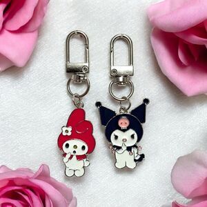 Kuromi And My Melody Silver Tone Zipper Pull Bag Charm